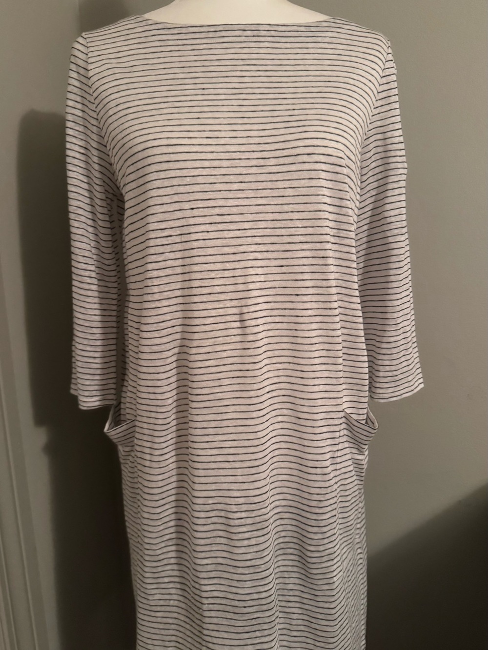 NWT Eileen Fisher 100% Organic Linen Striped Dress w/ Pockets